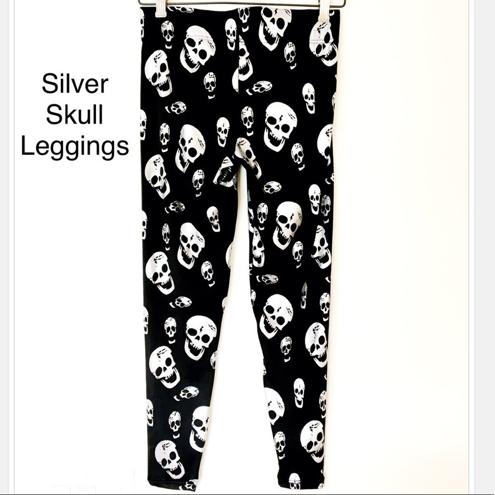 Journeys Leggings Skull Black and Metallic S - Picture 2 of 6